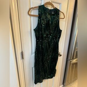 Tahari Arthur S Levine hunter green stretch velvet sequin sheath dress-like new